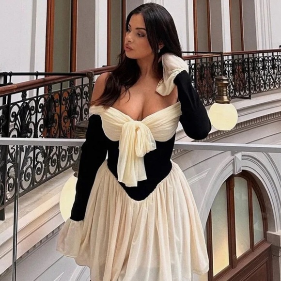 HOUSE OF‎ CB 'Alana' Black & Cream Off Shoulder Dress NWOT size XS - Picture 9 of 13